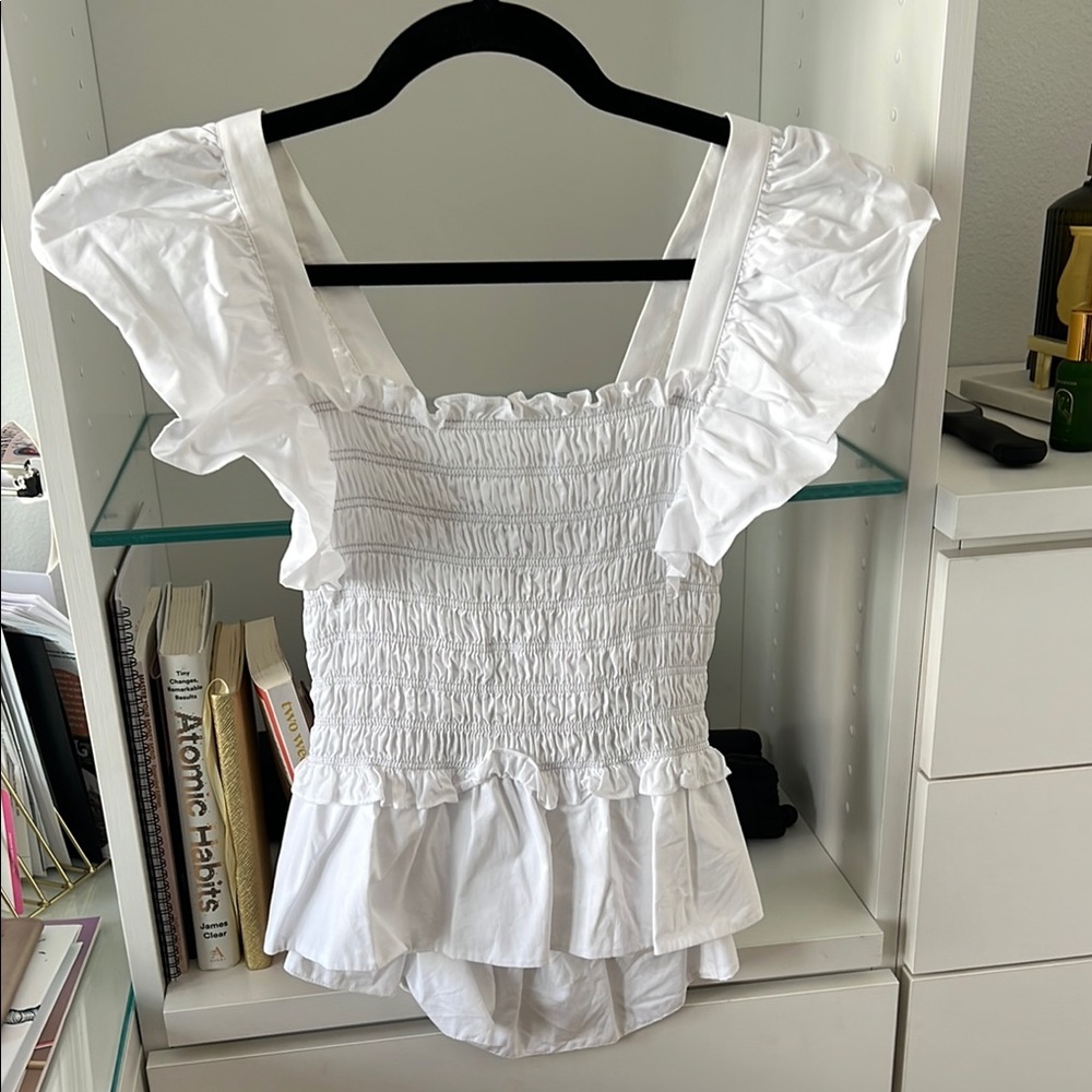 Sea New York White Ruffled Top sz S